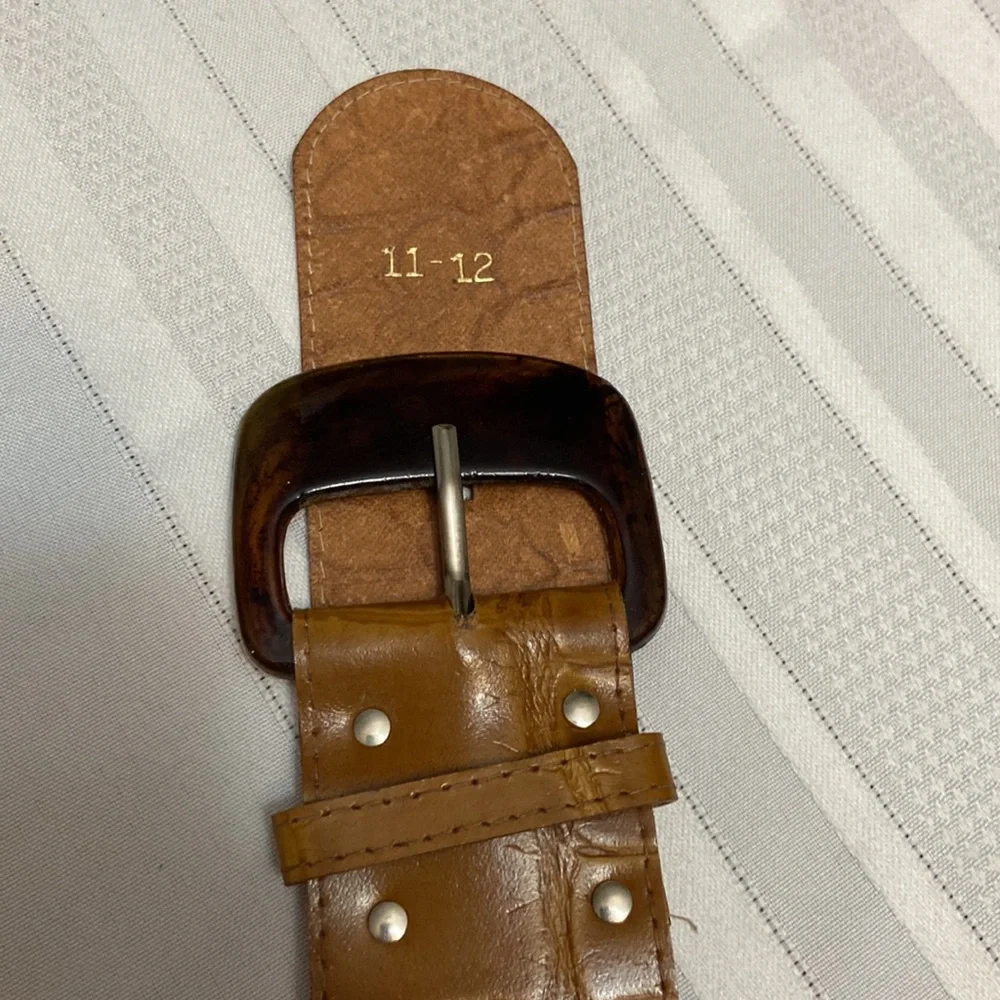Brown Womens Croc Print Wide Belt-Size 10/12 (30-32”)